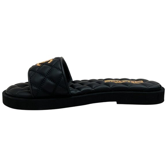 Chanel 2025 Black Quilted Leather Slide Sandals with Gold Logo - Picture 3 of 7
